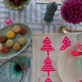 Highlighter pink Christmas tree linen placemats (set of 4)