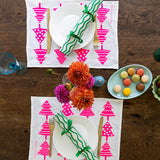 Highlighter pink Christmas tree linen placemats (set of 4)