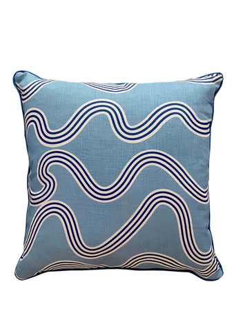 Spaghetti cushion in blue + navy 50cm