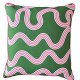 Spaghetti cushion in green + highlighter pink 50cm