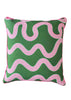 Spaghetti cushion in green + highlighter pink 50cm