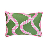 Spaghetti lumbar cushion in green + highlighter pink