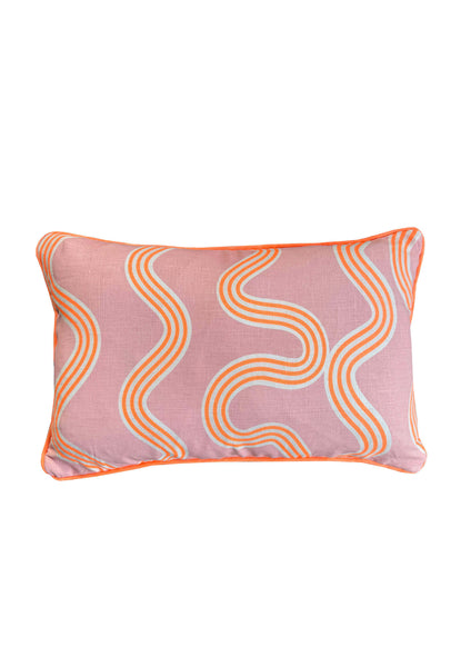 Spaghetti lumbar cushion in pink + neon orange