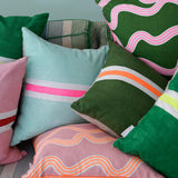 Tennis stripe cushion - aqua + highlighter pink 50cm