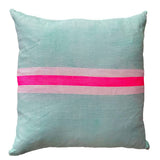 Tennis stripe cushion - aqua + highlighter pink 50cm