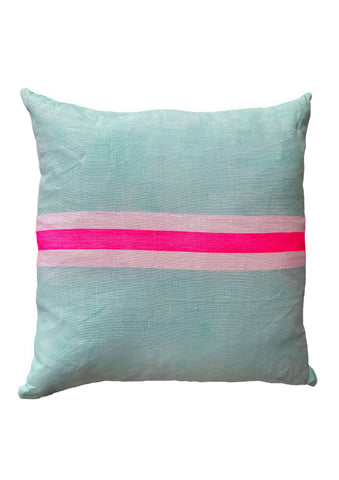 Tennis stripe cushion - aqua + highlighter pink 50cm