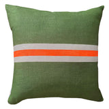 Tennis stripe cushion - Olive + neon orange 50cm