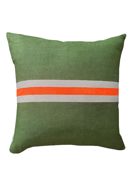 Tennis stripe cushion - Olive + neon orange 50cm