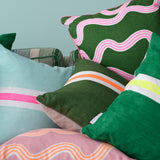 Spaghetti cushion in green + highlighter pink 50cm