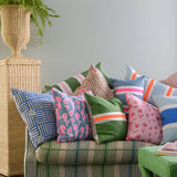 Highlighter pink + blue Poppies linen cushion 50cm