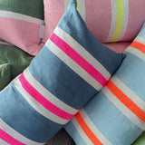 Sailing stripe Cushion - Smokey blue + Highlighter pink