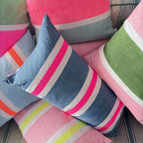 Sailing stripe Cushion - Smokey blue + Highlighter pink