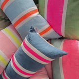 Sailing stripe Cushion - Powder blue + neon orange