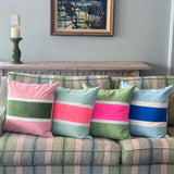 Racing Stripe cushion - Pink + olive green 50cm