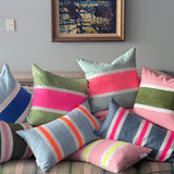 Racing Stripe cushion - Duckegg + flamingo 50cm