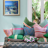 Tennis stripe cushion - aqua + highlighter pink 50cm