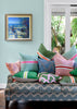 Tennis stripe cushion - aqua + highlighter pink 50cm