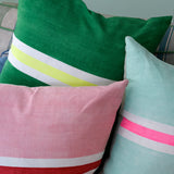 Tennis stripe cushion - aqua + highlighter pink 50cm
