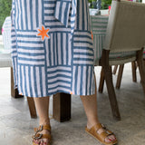 Blue + neon orange Capri linen kaftan dress - Long or short