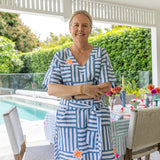 Blue + neon orange Capri linen kaftan dress - Long or short