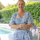 Blue + neon orange Capri linen kaftan dress - Long or short