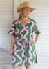 Green + highlighter pink linen kaftan dress - (Long or Short)