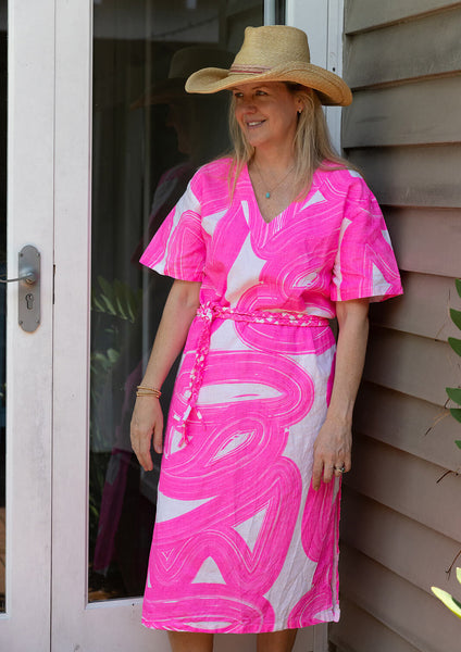 Highlighter pink Graffiti linen kaftan dress - Long or short