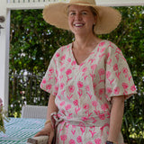 Highlighter pink Poppies linen kaftan dress - Long or short