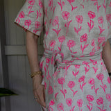 Highlighter pink Poppies linen kaftan dress - Long or short