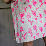 Highlighter pink Poppies linen kaftan dress - Long or short