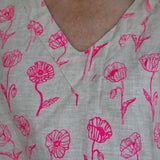 Highlighter pink Poppies linen kaftan dress - Long or short
