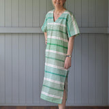 Green Tuxedo stripe linen kaftan dress - Long or short