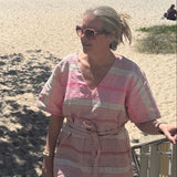Pink Tuxedo stripe linen kaftan dress - Long or short