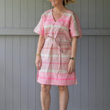 Pink Tuxedo stripe linen kaftan dress - Long or short