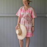 Pink Tuxedo stripe linen kaftan dress - Long or short