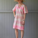 Pink Tuxedo stripe linen kaftan dress - Long or short