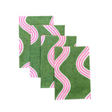 Green + highlighter pink Spaghetti linen napkins (set of 4)