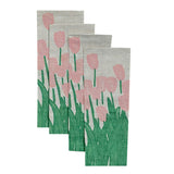 Pink + green Tulips linen napkins (set of 4)
