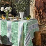Green + Blue Barley Twist linen tablecloth