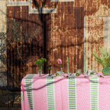 Highlighter pink + green Barley Twist linen tablecloth