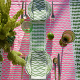 Highlighter pink + green Barley Twist linen tablecloth