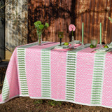 Highlighter pink + green Barley Twist linen tablecloth