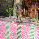Highlighter pink + green Barley Twist linen tablecloth