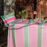 Highlighter pink + green Barley Twist linen tablecloth