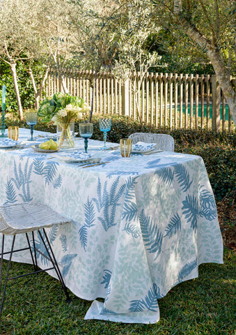 Blue Botanical linen tablecloth