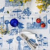 Blue Bush and the Big smoke linen tablecloth