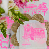 Highlighter pink Bush and the Big smoke linen tablecloth