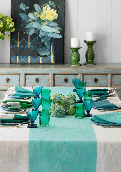 Aqua Colourblock linen tablecloth