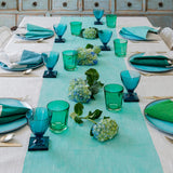 Aqua Colourblock linen tablecloth