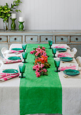 Green Colourblock linen tablecloth